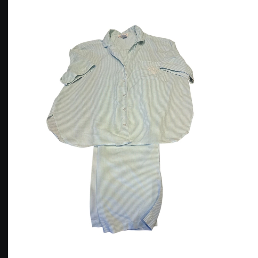 Light Blue Striped Button-Up Shirt and Skirt Set